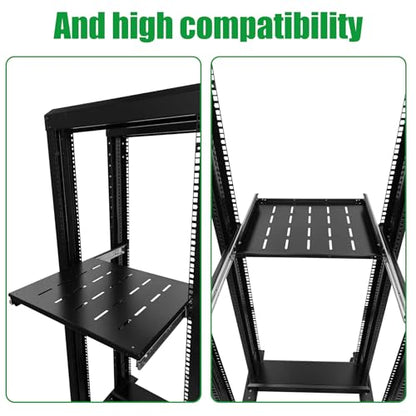 GlobalRack 1U Sliding Shelf,14.75-26" Adjustable, Double-Sided, Soft-Close - size: 250