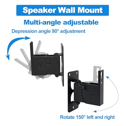 Speaker Wall Mount, Swivel and Tilt, Holds up to 30lbs，2 Packs | All Metal Wall Speaker Mount for Small Speakers，Easy DIY Assembly, DX-618 ,Black