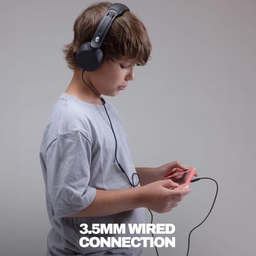 Skullcandy Icon 180 Wired On-Ear Headphones - Black | Built-In 85dB Volume Limiter, Comfortable, Adjustable Headband, Convenient for Travel with 3.5mm AUX Plug, In-Line Microphone