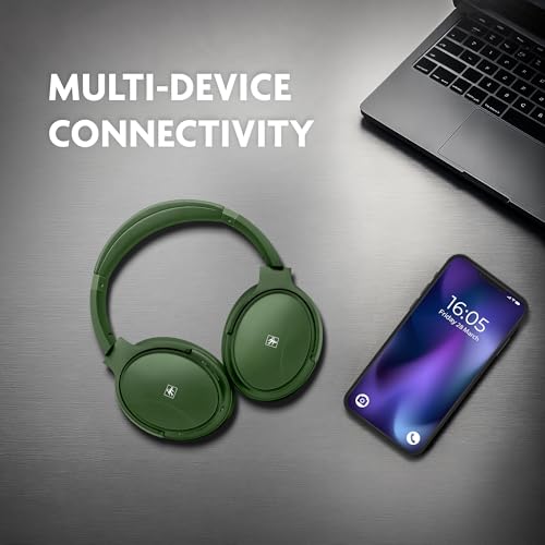 Fisher Pro Active Noise Cancelling Headphones,Over-Ear Headphones Wireless | Bluetooth 5.3, Microphone, Lightweight Comfortable Headset for Home, Travel, Rechargeable Workout Headphones, Deep Base - color: Dark Green