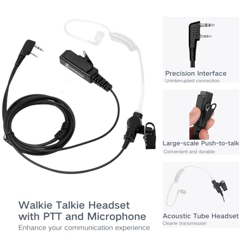 Radio Earpiece with Mic Compatible for Kenwood Baofeng SAMCOM BTECH Retevis Walkie Talkie and RT21 RT22 BF-F8HP UV-82HP UV-5R UV82 UV82C UV5X3 TK NX, Acoustic Tube Headset, 2 Pin Style