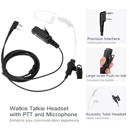 Radio Earpiece with Mic Compatible for Kenwood Baofeng SAMCOM BTECH Retevis Walkie Talkie and RT21 RT22 BF-F8HP UV-82HP UV-5R UV82 UV82C UV5X3 TK NX, Acoustic Tube Headset, 2 Pin Style
