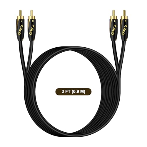 J&D Audiophiles RCA Cable, 24 AWG 2RCA Male to Male Stereo Interconnect Audio Cord, Gold-Plated Subwoofer Cable for Home Theater, HDTV, Amplifiers, Hi-Fi Systems, Speakers, 3 Feet/90 cm - size: 3 Feet