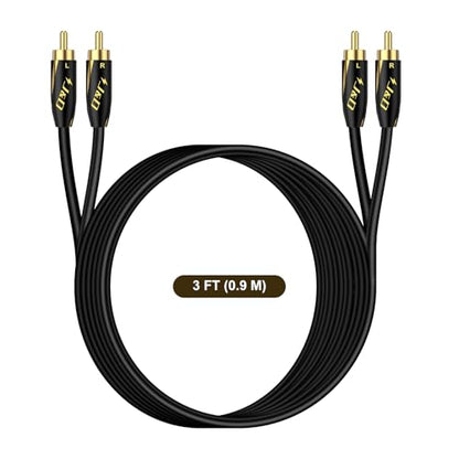 J&D Audiophiles RCA Cable, 24 AWG 2RCA Male to Male Stereo Interconnect Audio Cord, Gold-Plated Subwoofer Cable for Home Theater, HDTV, Amplifiers, Hi-Fi Systems, Speakers, 3 Feet/90 cm - size: 3 Feet