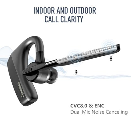 Conambo Bluetooth Headset with Dual Mic Noise Canceling & Mute Button Wireless Earpiece 16 Hrs Talking for Home Office Trucker – Compatible with iPhone Android Phone (K18)