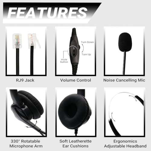 Dual Ear RJ9 Phone Headset for Cisco Office Phones, Corded Telephone Headset with Microphone Noise Cancelling & Mute Switch for Cisco Phones 6941 7811 7821 7841 7861 7940 7961 7965 8811 8841