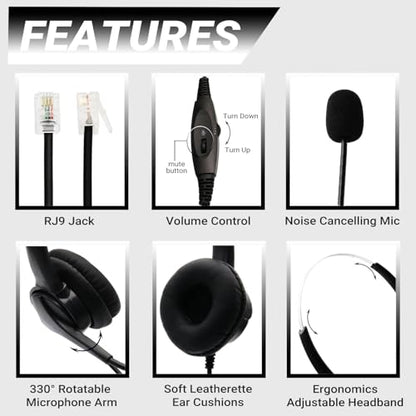 Dual Ear RJ9 Phone Headset for Cisco Office Phones, Corded Telephone Headset with Microphone Noise Cancelling & Mute Switch for Cisco Phones 6941 7811 7821 7841 7861 7940 7961 7965 8811 8841