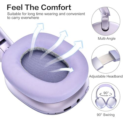 C6 Active Noise Cancelling Headphones, Wireless Over Ear Bluetooth Headphones, 60H Playtime, Lightweight Folding Deep Bass Comfort Fit Ear Cups Headset with Mic for iPad/Travel/PC/Home Purple - color: Purple
