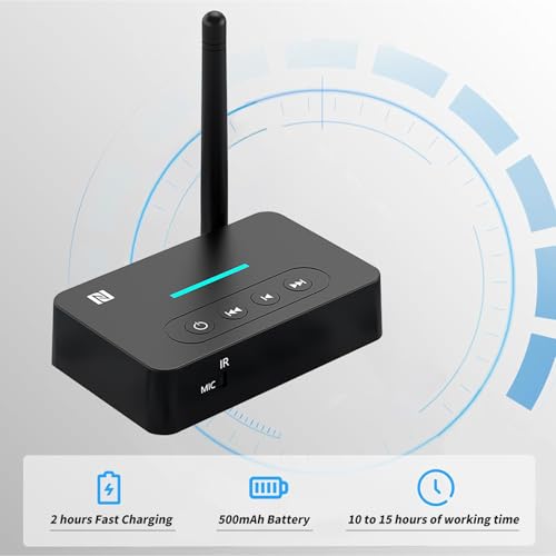 AUX Bluetooth Adapter for Home Stereo,NFC Wireless Audio Receiver for Music Streaming Sound System,TF Card Slot,USB, AUX/RCA Bluetooth Receiver Bluetooth Transmitter 2 in 1