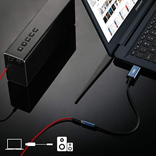 USB to 3.5mm Audio Jack Adapter External TRRS USB to Aux Audio Jack | Sapphire Blue, Metal Shell, Premium Stereo USB Sound Card for Headphone, Speaker, PS4, PS5, PC, Laptop, Desktop - 1 FT - size: 1 Feet