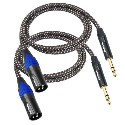 Smithok 2Pack 1/4" to XLR Cable,Heavy Duty Nylon Braided,Gold Plated Plug,Balanced 1/4" TRS (Quarter Inch 6.35mm) to 3pin XLR Male Patch Cable, Microphone Cable-3.3ft