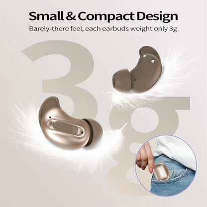 Sleep Earbuds, Mini ANC Wireless Earbuds Bluetooth 5.4 Headphones Deep Bass Stereo, 48H Playtime Ear Buds, 4 ENC Noise Cancelling Mic, IP7 In Ear Earphones for Side Sleepers,Touch Control, Velvet Gold