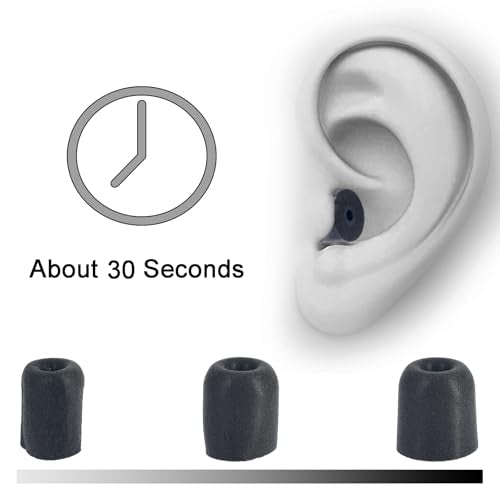 Klowcok Foam Replacement Ear Tips for Walkers Hearing Protection Earbuds, L | Noise Isolation, 3 Pairs, Black, Large - size: Large