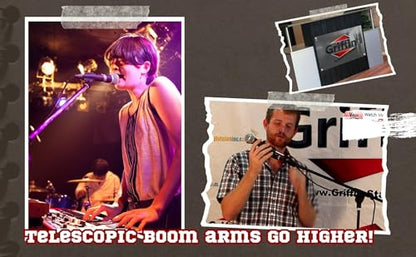 GRIFFIN 5 Pack Mic Boom Stands with Telescoping Arms & Microphone Clips (StageLOCK Series) – Adjustable Tripod Mounts for Studio, DJ, Karaoke Use
