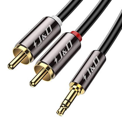 J&D 3.5mm to RCA Cable, Gold-Plated 3.5mm Male to 2RCA Male Stereo Audio Adapter, Heavy Duty Shielded Aux Cable for Home Theater, Speakers, Turntable, TV, Soundbar, 8 Feet - size: 8 Feet
