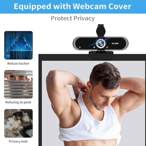 1080P Full HD Webcam with Microphone, 110° Wide Angle, Autofocus, USB Plug and Play, for Video Conferencing, Streaming, with Tripod