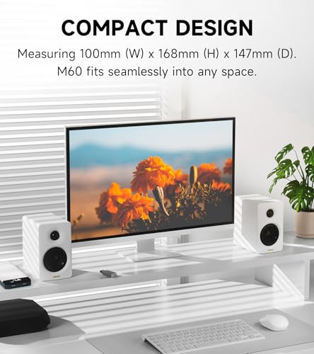 Edifier M60 Multimedia Speaker, 66W RMS Computer Speaker, White | Bluetooth 5.3, Hi-Res Audio with LDAC, 3" Mid Bass & 1" Tweeter, USB-C AUX Inputs, Compact Desktop Speaker - color: White