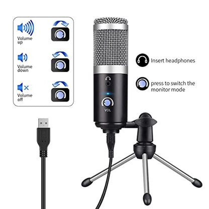 USB Microphone, Plug & Play Real-Time Ear Tracking, Sensitive Pickup, Good Noise Reduction, Suitable for a Variety of Occasions