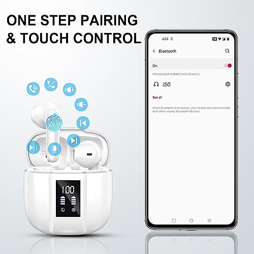 2026 Wireless Earbuds, Bluetooth 5.3 Headphones HiFi Stereo, 48H Playtime | In-Ear Headphones with ENC Noise Cancelling Mics, Earbuds for Android iOS, LED Display, IP7 Waterproof Wireless Headphones - color: snow-white