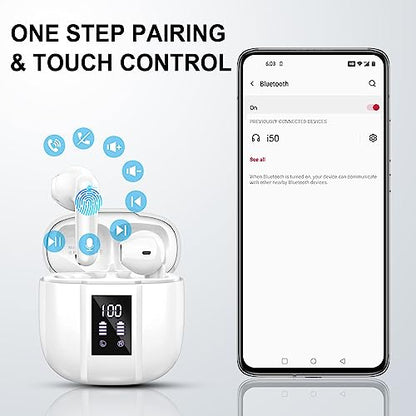 2026 Wireless Earbuds, Bluetooth 5.3 Headphones HiFi Stereo, 48H Playtime | In-Ear Headphones with ENC Noise Cancelling Mics, Earbuds for Android iOS, LED Display, IP7 Waterproof Wireless Headphones - color: snow-white