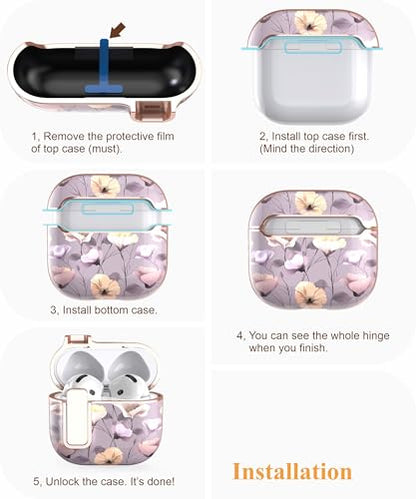 TATOFY Cover for AirPods Pro 4th Generation Case with Lock Clip Cleaner Kit Slim Hard AirPod 4 Lock Case Compatible with MagSafe (Gray Purple) - color: Gray Purple, size: AirPods 4th Gen