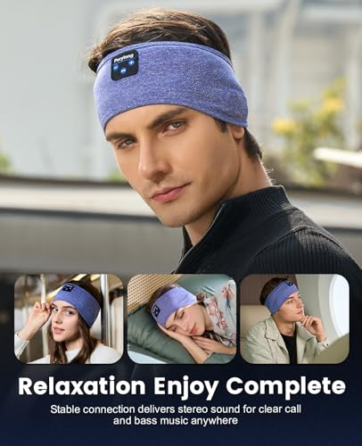 Perytong Sleep Headphones with Bluetooth 5.4 Headband, Wireless Sleeping Headphones for Side Sleepers, Sweat-Proof Sport Headband Headphones with Built-in Speakers for Yoga Running Travel - color: TwilightBlue