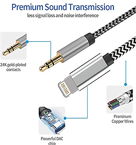 [Apple MFi Certified] iPhone to 3.5mm Car AUX Stereo Audio Cable (3FT/1M), Lightning to 3.5mm Nylon AUX Adapter Compatible with iPhone 14/13 Pro/12/11/XS/XR/X 8 7/iPad to Home Stereo/Speaker/Headphone | Lightning to 3.5mm Nylon AUX Adapter Compatible with