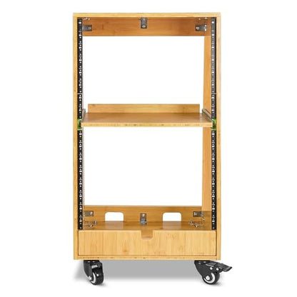 Sound Town DIY Slanted 16U Studio Rack (8U Top + 8U Lower) with Slide-Out Tray, 2U Bottom Storage & Casters, Solid Carbonized Bamboo Audio Equipment Rack for Recording Room & Home Studio (STBR-ST16T) - size: 16U(8U Top + 8U Lower),Carbonized Bamboo