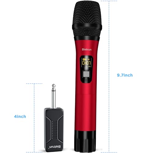 Bietrun Wireless Microphone, Uhf Metal Dynamic Handheld Karaoke Mic - color: Red