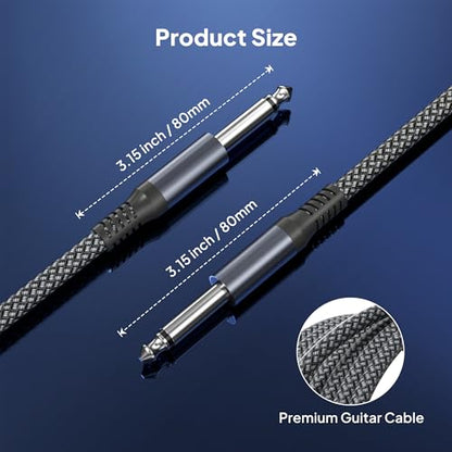 Elebase 1/4 inch 6.35mm TS Guitar Cable 3.3FT 2Pack | Quarter inch 6.3mm Guitar Instrument Cord,Mono Straight 1/4 Male Audio Wire Line for Electric Bass,Amp,Keyboard,Pedals - size: 3.3ft/1m, style: Straight-Grey