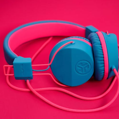JLab, JBuddies Studio, Kids Wired on-Ear Headphones, Bundle with USB-C Adapter, Volume limiting, Foldable, Blue/Pink - color: Cotton Candy, size: Bundles