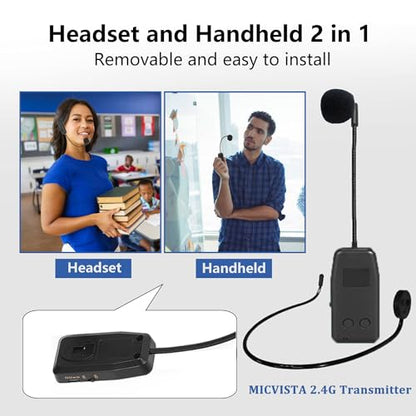 Wireless Microphone System for 4 People,2.4G Wireless Headset Mics and Handheld Mics 2 in 1,Ideal for Speakers,Voice Amplifier,PA System,Teacher,Tour Guides,Fitness Instructor