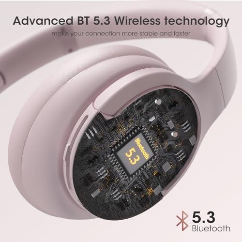 DOQAUS Bluetooth Headphones Over Ear, Headphones Wireless, APP Control | 90H Playtime, 9 EQ Modes, Bluetooth5.4, Hifi Stereo Sound Headphones, ENC Mic, Foldable, for Travel Work Study Phone, Pink - color: Pink
