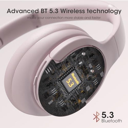 DOQAUS Bluetooth Headphones Over Ear, Headphones Wireless, APP Control | 90H Playtime, 9 EQ Modes, Bluetooth5.4, Hifi Stereo Sound Headphones, ENC Mic, Foldable, for Travel Work Study Phone, Pink - color: Pink