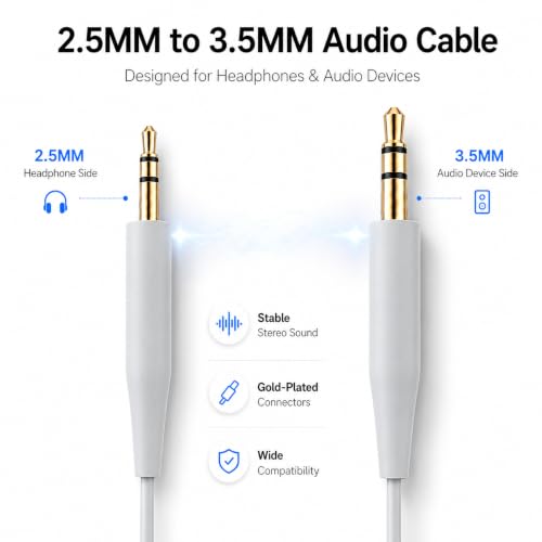 2.5mm to 3.5mm Audio Cable Replacement,Aux Cord Wire for Bose NC700 QC45 QC35II QC35 QC25 QC Ultra OE2 Soundlink SoundTrue Headphones in-line Mic Volume-Adjust (Grey)