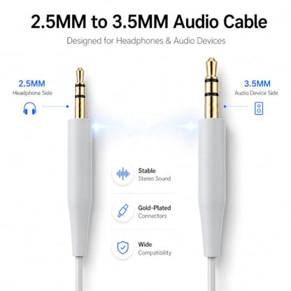 2.5mm to 3.5mm Audio Cable Replacement,Aux Cord Wire for Bose NC700 QC45 QC35II QC35 QC25 QC Ultra OE2 Soundlink SoundTrue Headphones in-line Mic Volume-Adjust (Grey)