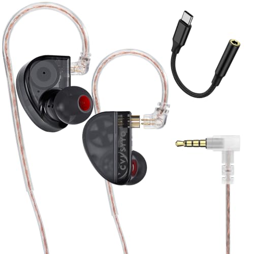 2DD+1BA HiFi IEM with 3.5mm+USB C,Wired Gaming Earbuds,in Ear Monitor Headphones,Noise Isolating,Deep Bass/Rich Mids/Clear Highs Earphone for Apple iPhone/IPad/Mac/PC/Laptop/Xbox/PS5/Switch(No Mic) - color: Light Black
