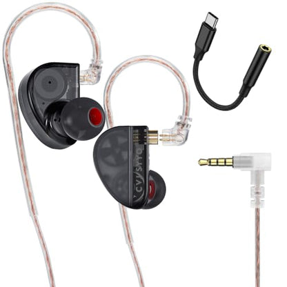2DD+1BA HiFi IEM with 3.5mm+USB C,Wired Gaming Earbuds,in Ear Monitor Headphones,Noise Isolating,Deep Bass/Rich Mids/Clear Highs Earphone for Apple iPhone/IPad/Mac/PC/Laptop/Xbox/PS5/Switch(No Mic) - color: Light Black