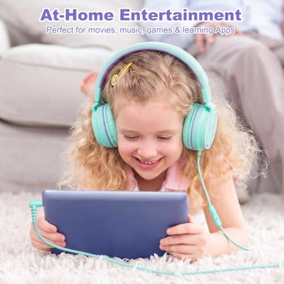 AILIHEN I35 Kids Headphones for School with Mic, 93dB Volume, Green Purple | Wired On Ear Headphones for Girls Boys, 3.5mm Foldable Lightweight for Classroom Chromebook, Laptop, Computer, Tablet - color: Blue