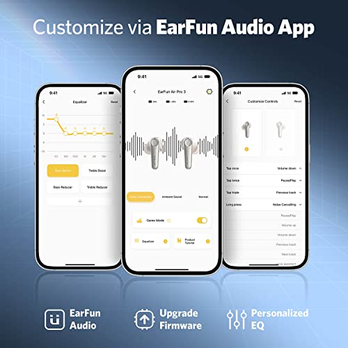 EarFun Air Pro 3 Noise Cancelling Wireless Earbuds, Qualcomm® aptX™ Adaptive Sound, 6 Mics CVC 8.0 ENC, Bluetooth 5.3 Earbuds, Multipoint Connection, 45H Playtime, App Customize EQ, Oat White | 6 Mics CVC 8.0 ENC, Bluetooth 5.3 Earbuds, Multipoint Connect
