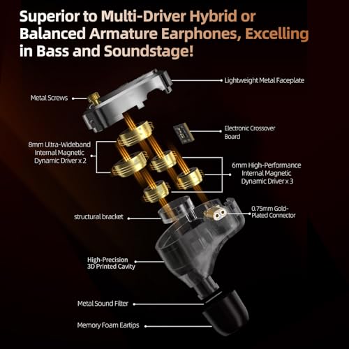 KZ Decet USB C Headphones, 5 Dynamic Driver in-Ear Monitors with 4 Tuning Switches, Clarity in All Frequency Stereo Sound Comfortable Noise Isolating Earbuds Built-in DSP with EQ (Tuning, DSP) - color: DSP, style: Tuning