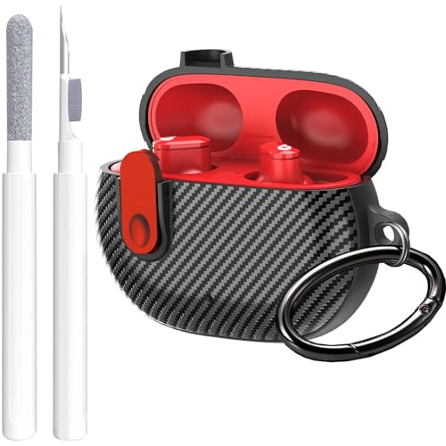 Beats Studio Buds/Studio Buds Plus Case Cover 2021/2023 Men Lock Clip with Clean Kit, GARTOO Protective Case and Cleaning Pen Compatible with Beat Studio Bud Plus for Women Girls Kids Black Red - color: Black/Red