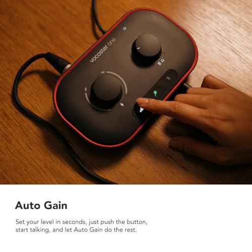 Focusrite Vocaster One Studio – Podcasting Interface for Solo Podcast Recording with Professional Quality Vocaster DM1 Dynamic Microphone & HP60v Headphones. 1 Mic Input & Headphone Output | Podcasting Interface for Solo Podcast Recording with Vocaster DM