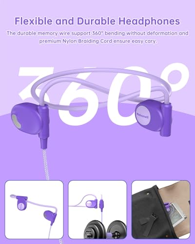 Mehomeli Kid Headphones, Air Conduction Open Ear Headphones, 3.5mm Jack | Ultra-Comfort, Ergonomic and Lightweight Design Perfect for School and Outdoor Activities-Purple - color: Purple