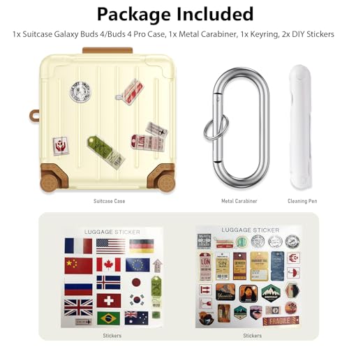 KOREDA Compatible with Samsung Galaxy Buds 4 Case/Buds 4 Pro Case Cover, Cute Funny Suitcase Design Case for Galaxy Buds 4 Pro, Fashion Protective Hard Case for Women Men with Keychain (Beige) - color: Beige