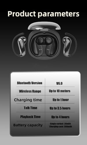 On-Ear Wireless Earbuds Lightweight Ear-Mounted Headphones White | Bluetooth 6.0, IPX5 Sweat Resistant, 8H Playtime, Ear-hanging design Secure Comfortable Fit - color: White