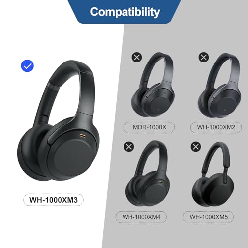 Aurivor Ear Pads for Sony WH-1000XM3 Headphones, Replacement XM3 Earpads Cushions with Soft Protein Leather, Noise Isolation Memory Foam, Reinforced Sealing