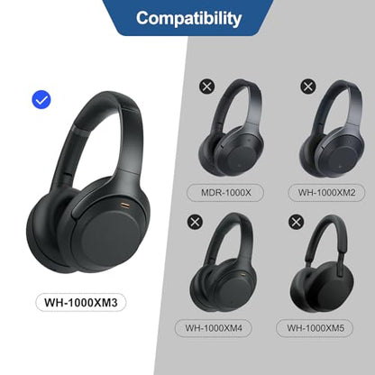 Aurivor Ear Pads for Sony WH-1000XM3 Headphones, Replacement XM3 Earpads Cushions with Soft Protein Leather, Noise Isolation Memory Foam, Reinforced Sealing