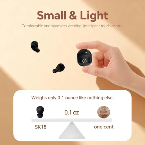 Small Mini Invisible Earbuds Small Mini Headphones Wireless Bluetooth | Low Profile Micro Smallest Tiny Discreet Hidden Earbuds for Work, Invisible Sleep Earphone Ear Buds for Small Ear Canals - color: Black