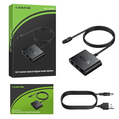 LiNKFOR Optical Cable Splitter 1x3 SPDIF Toslink with 1PCS Optical Audio Cable Toslink Splitter 1 in 3 Out Support LPCM 2.0 DTS Dolby-AC3 Compatible with PS3 DVD HDTV STB Etc - style: 1 x 3 Optical Audio splitter
